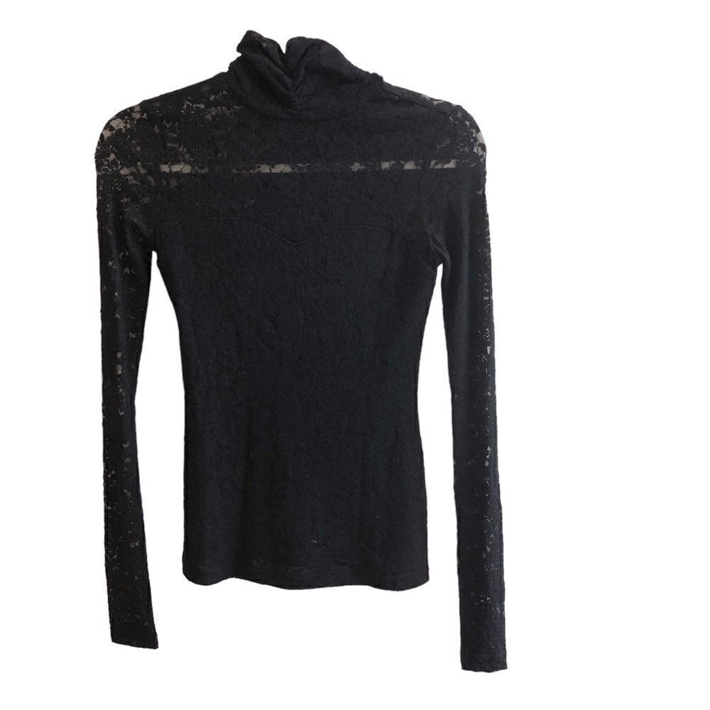 NWT Sheer Black Lace Lightweight High Neck Long Sleeve Top - Picture 5 of 8